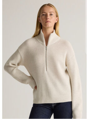 Women's Quince Merino Wool Half Zip Sweater Heather Bone Size L